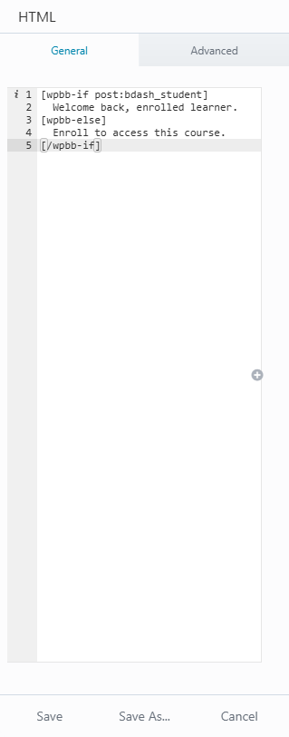 Beaver Builder HTML module showing wpbb-if conditional wrapping enrolled-user content