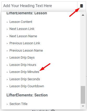 Lifter Elements - Dynamic Tags - Lesson Drip Minutes