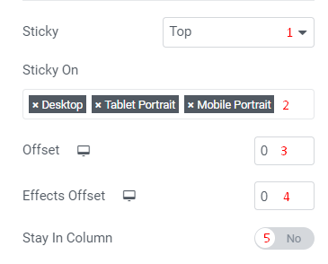 Elementor Sticky settings