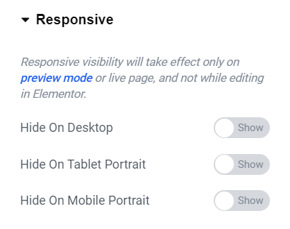 Elementor - Advanced Tab - Responsive section settings