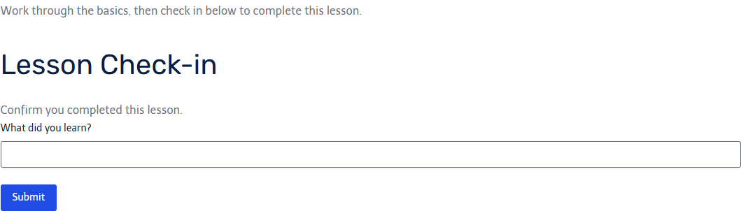 A lesson page with an embedded Gravity Forms form used to complete the lesson
