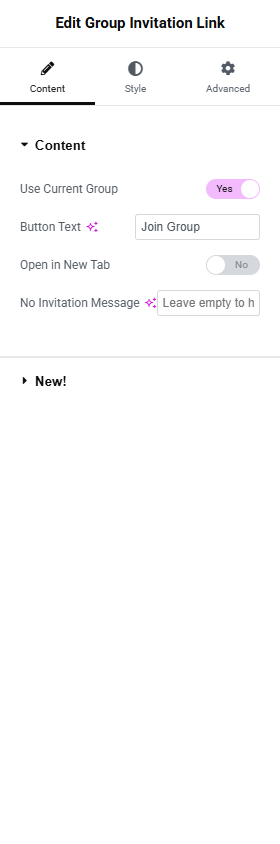 Group Invitation Link widget - Content tab