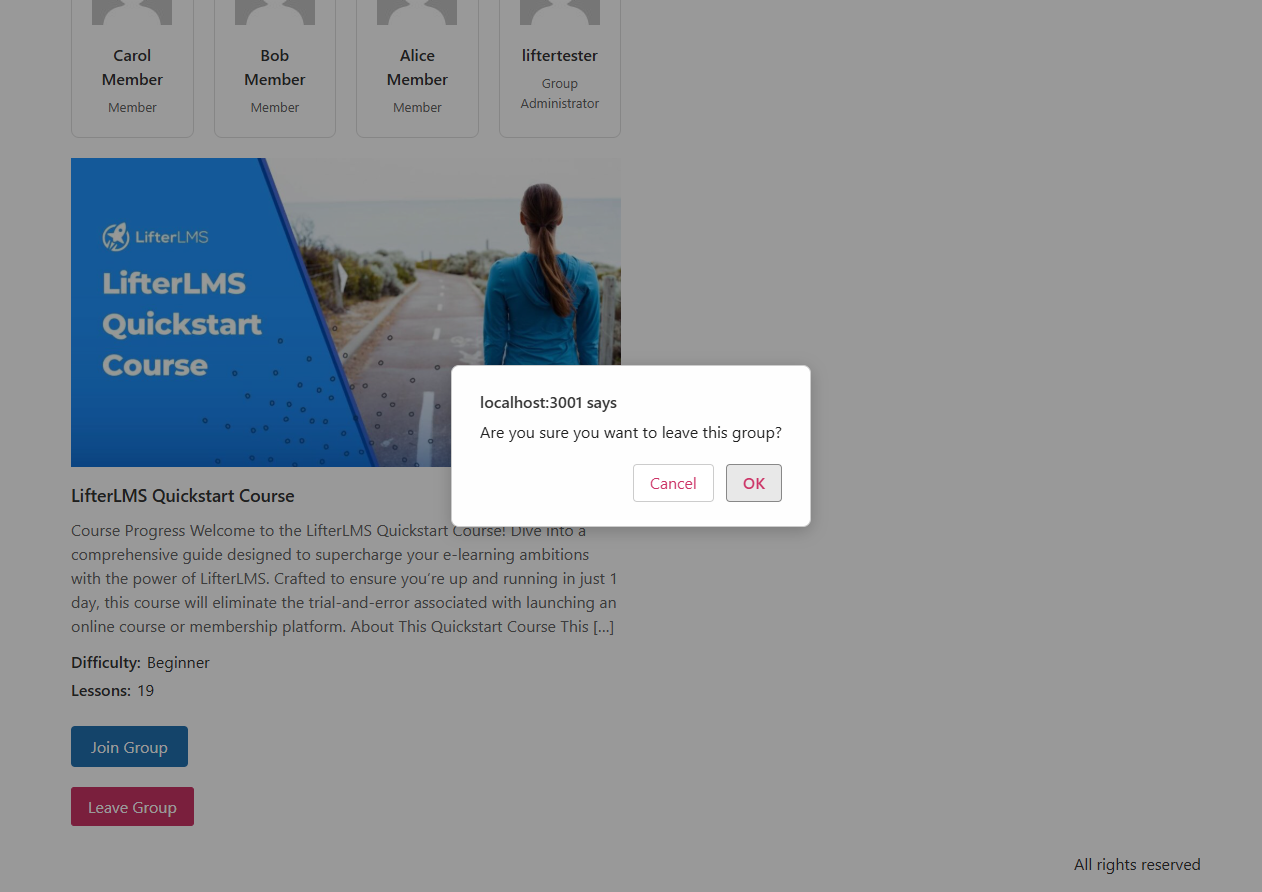Leave Group confirm dialog