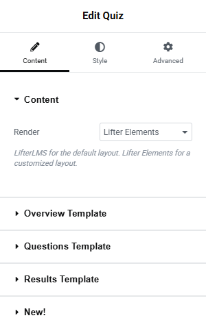 The Content section with the Render dropdown