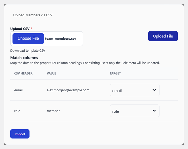 Matching CSV columns to member fields