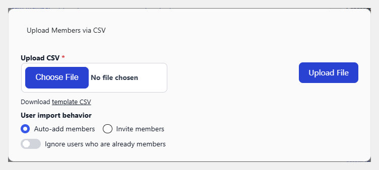 The Upload Members via CSV window