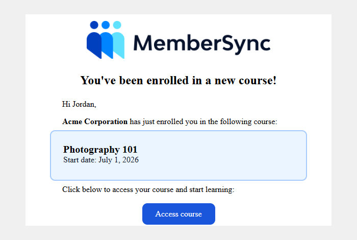 The Course enrolment email
