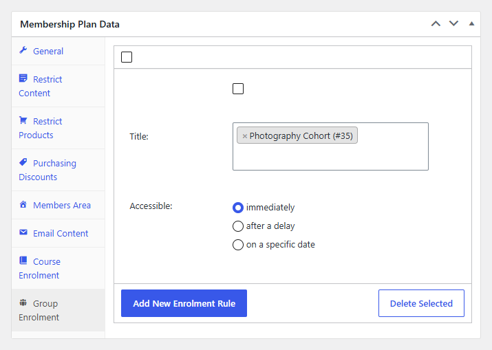 A group enrolment rule targeting a LearnDash group