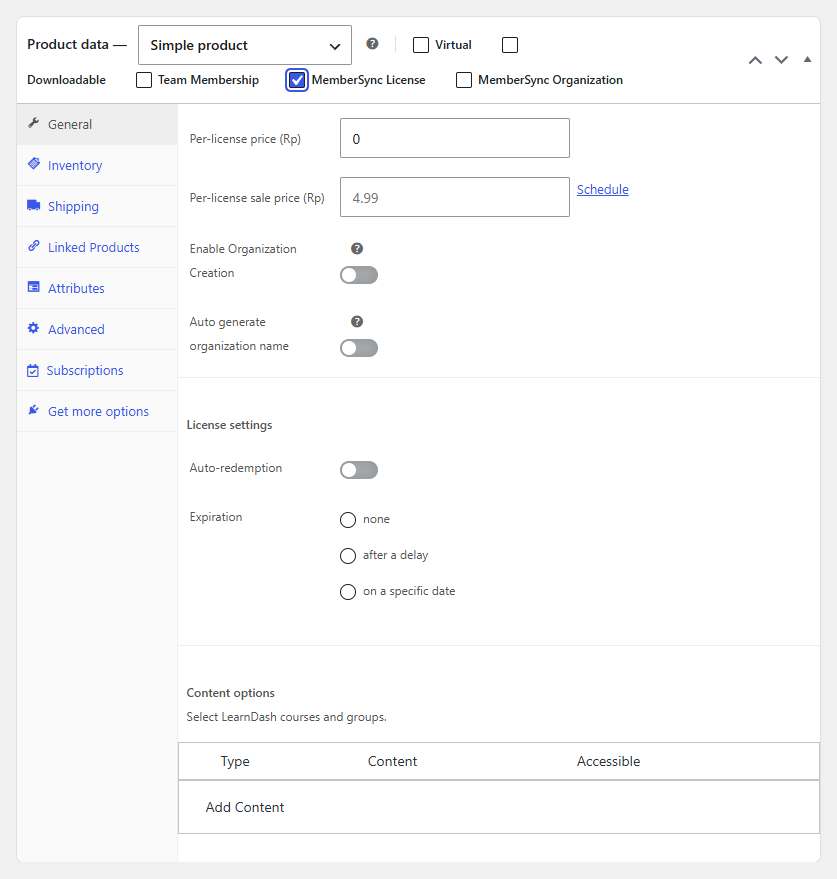 MemberSync License product fields