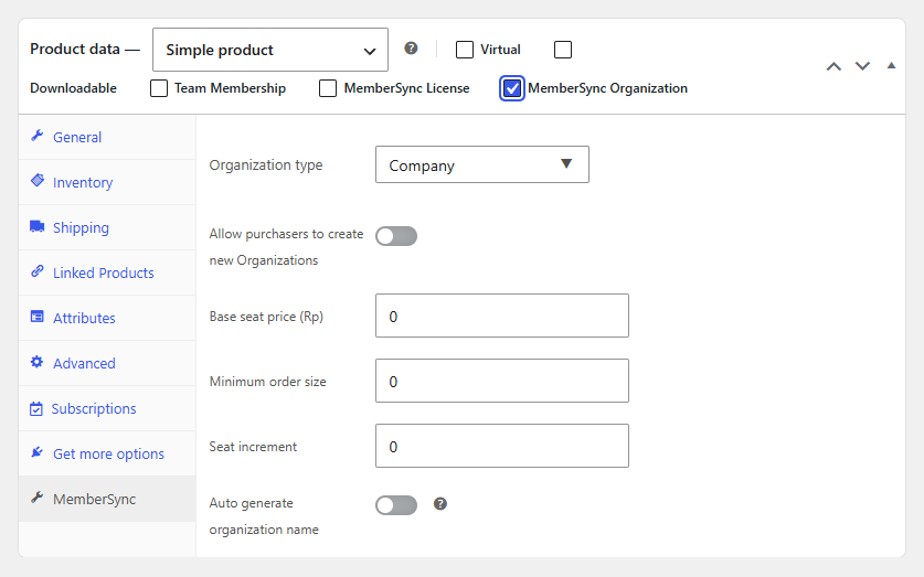 MemberSync Organization product — organization settings