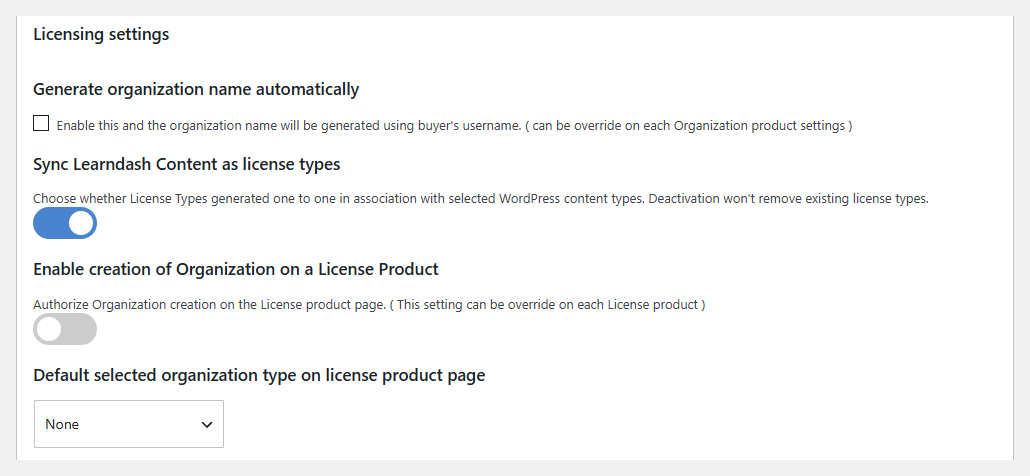 Enabling automatic license-type generation