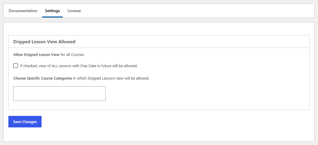 Lifter Elements Settings tab with the dripped lesson view options