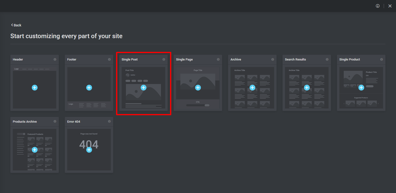 Template type dialog with Single Post selected
